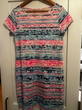 LILLY PULITZER Short Sleeve Marlowe Dress In Multi A Wave From It All - size med